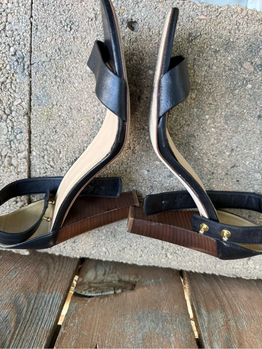 J CREW Women's Black Leather Block Heel Sandals Pumps Ankle Strap Size 8.5